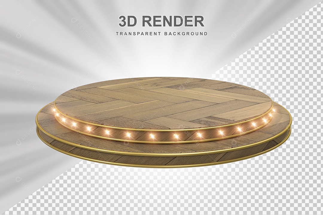 Elemento 3D Podium de Madeira Marrom Para Composição PSD