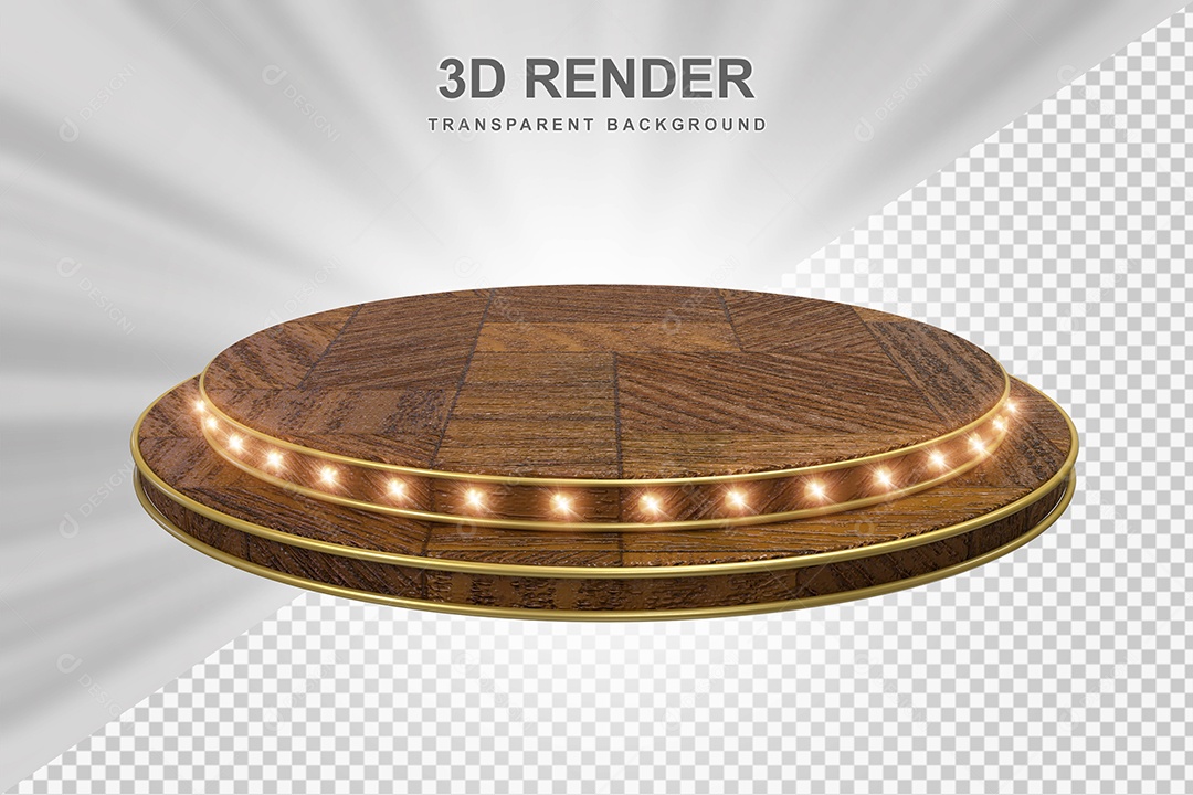 Elemento 3D Podium de Madeira Marrom Para Composição PSD