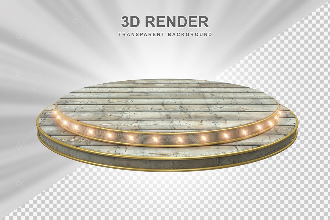 Elemento 3D Podium de Madeira Marrom Para Composição PSD