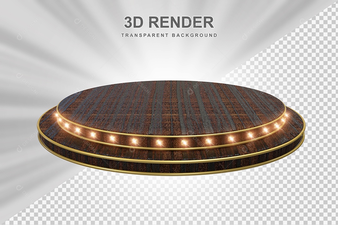 Elemento 3D Podium de Madeira Marrom Para Composição PSD