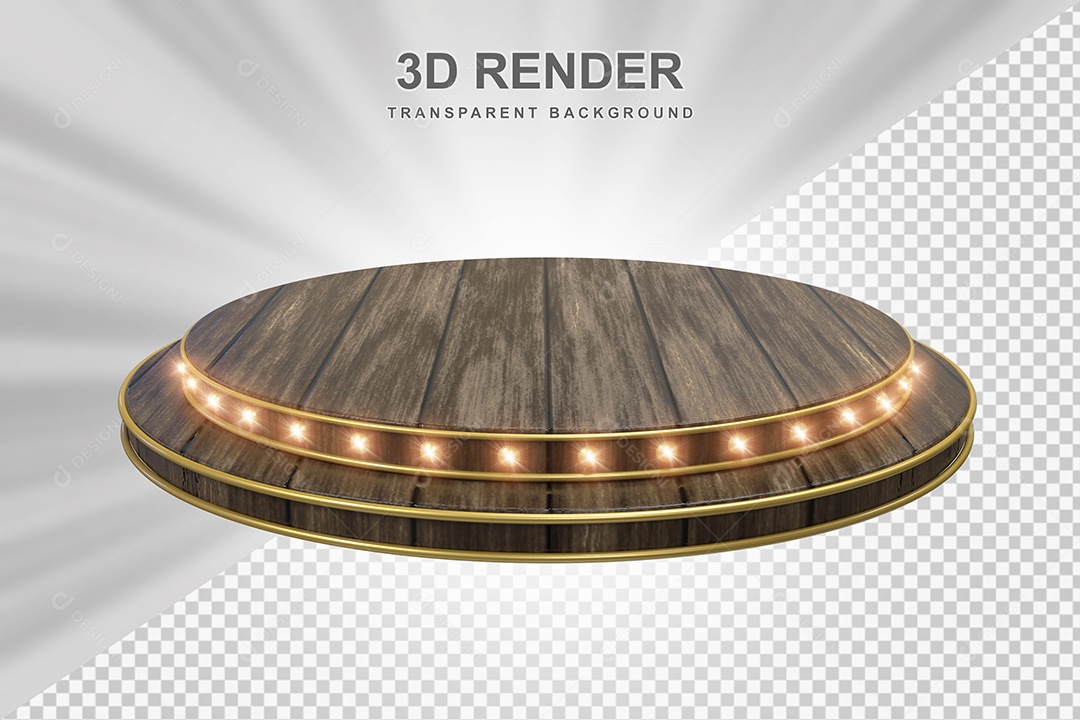 Elemento 3D Podium de Madeira Marrom Para Composição PSD