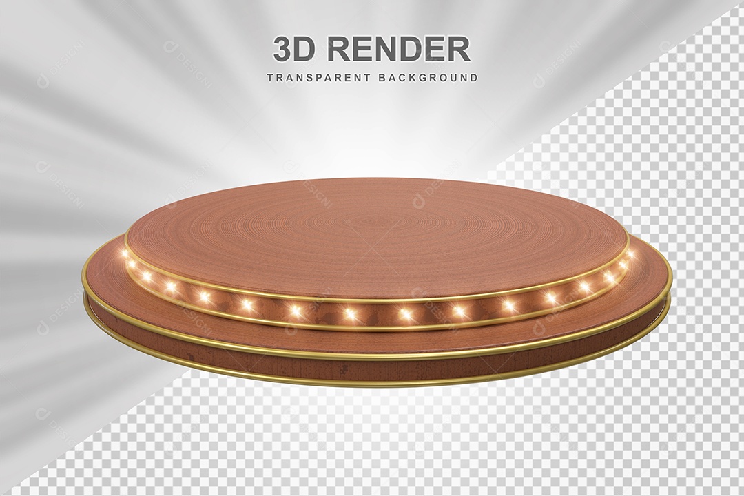 Elemento 3D Podium de Madeira Marrom Para Composição PSD