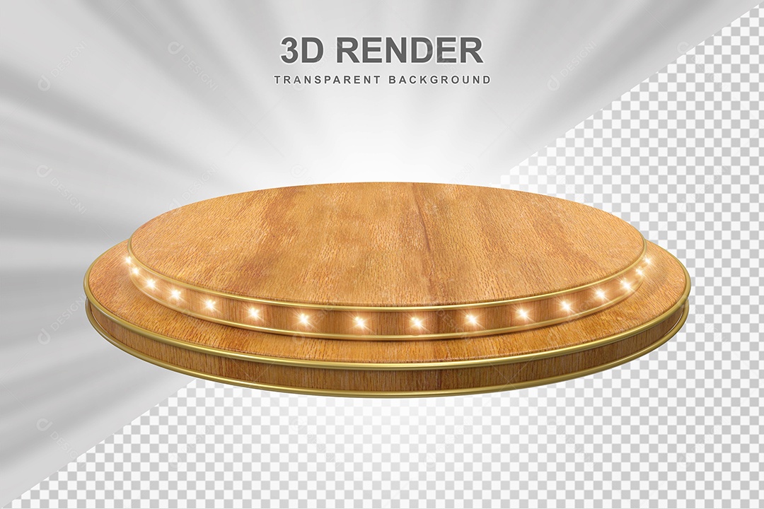 Elemento 3D Podium de Madeira Marrom Para Composição PSD