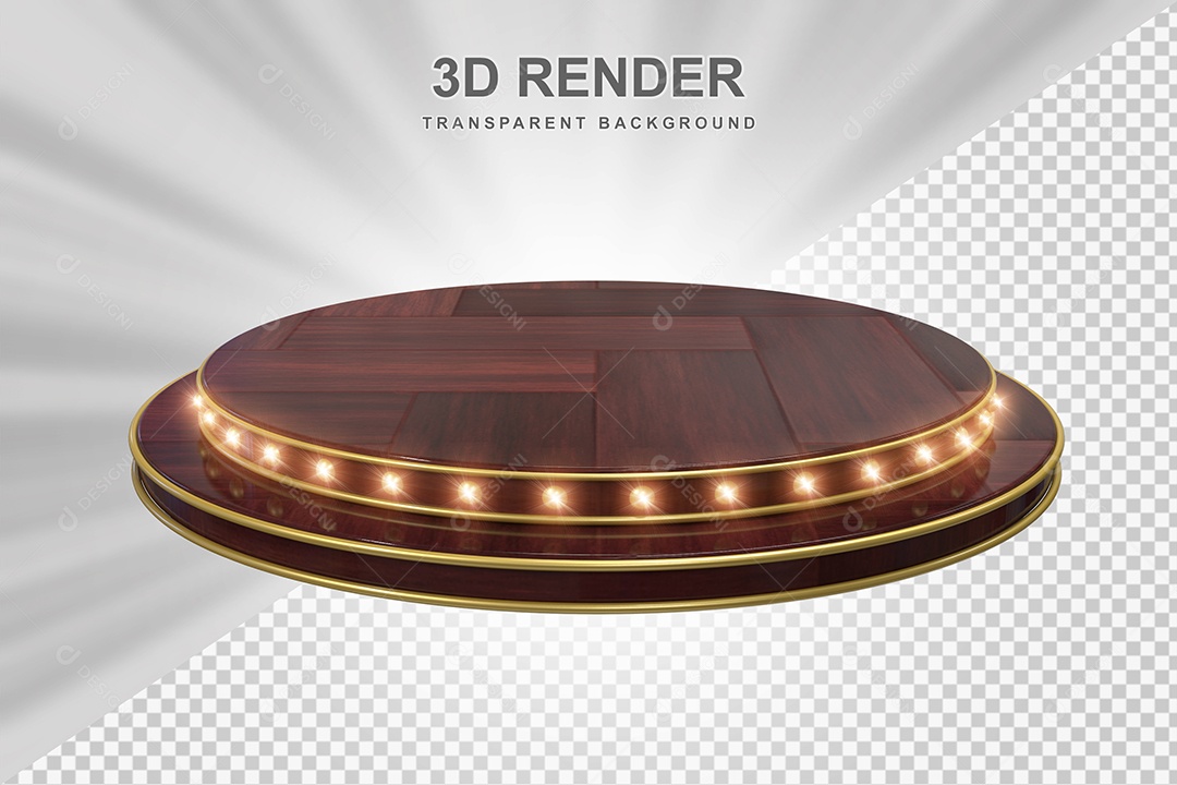 Elemento 3D Podium de Madeira Marrom Para Composição PSD