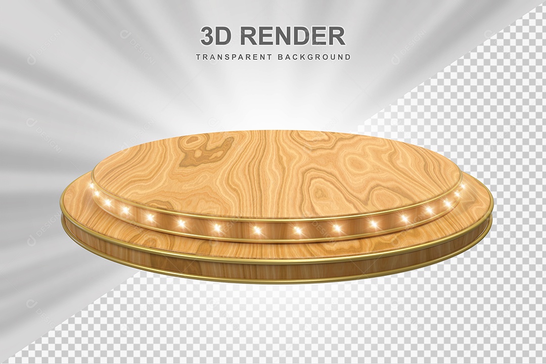 Elemento 3D Podium de Madeira Marrom Para Composição PSD