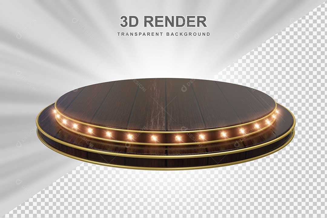 Elemento 3D Podium de Madeira Marrom Para Composição PSD