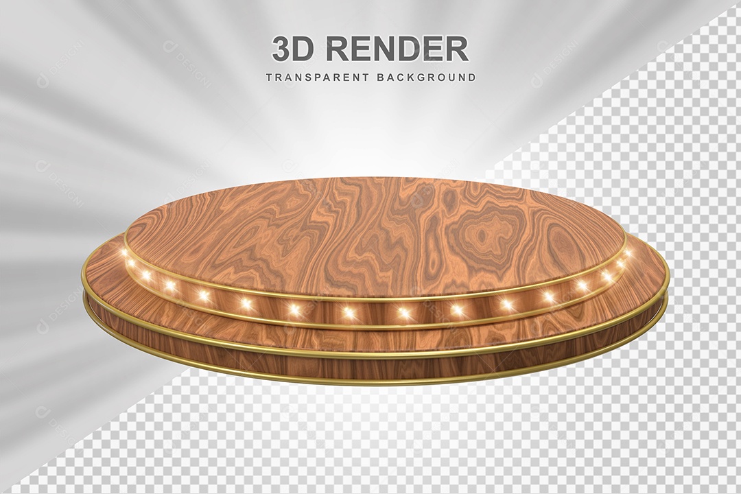 Elemento 3D Podium de Madeira Marrom Para Composição PSD
