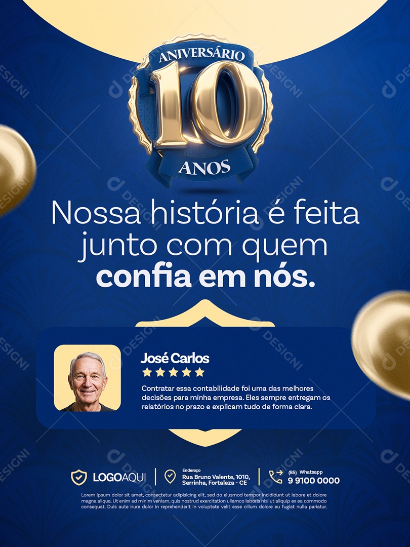 Contabilidade Aniversário 10 Anos Nossa História é Feita Social Media PSD Editável
