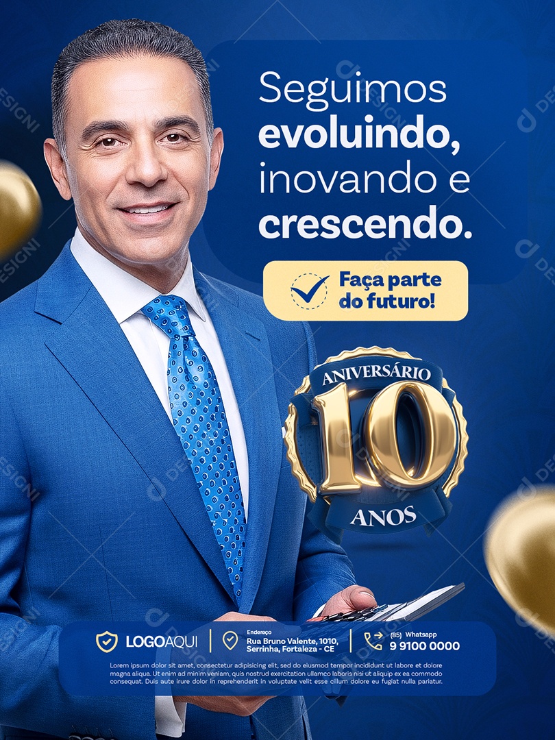 Contabilidade Aniversário 10 Anos Seguimos Evoluindo Social Media PSD Editável