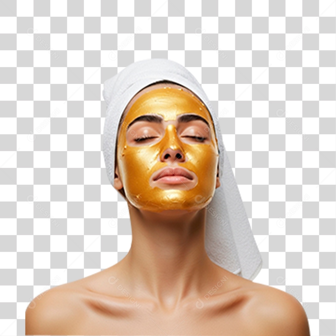 Mulher com Máscara Facial Dourada PNG Transparente