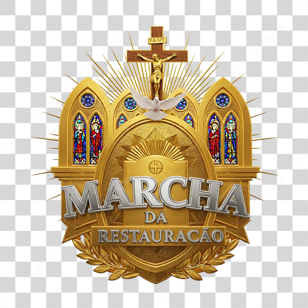 Selo 3D Religioso Marcha da Restauração PNG Transparente