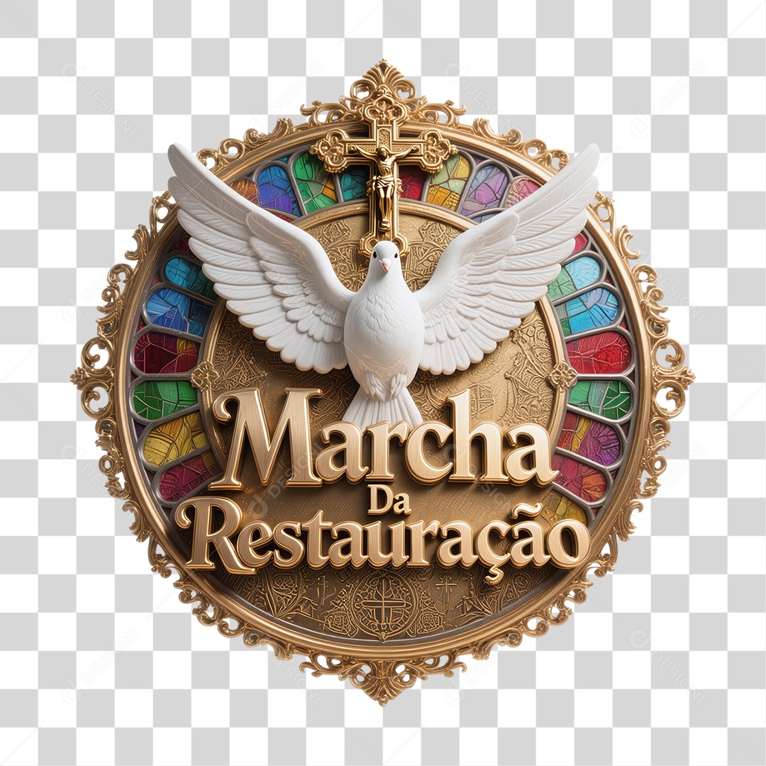 Selo 3D Religioso Marcha da Restauração PNG Transparente