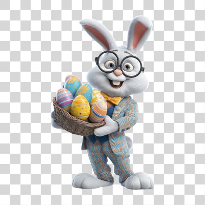 Páscoa Coelhinho da Páscoa Óculos e Cesta de Ovos PNG Transparente