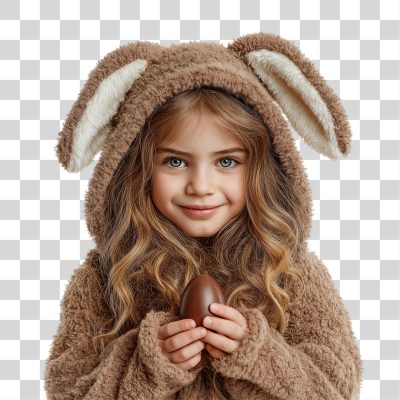 Páscoa Menina Fantasia de Coelha e Ovo de Chocolate PNG Transparente