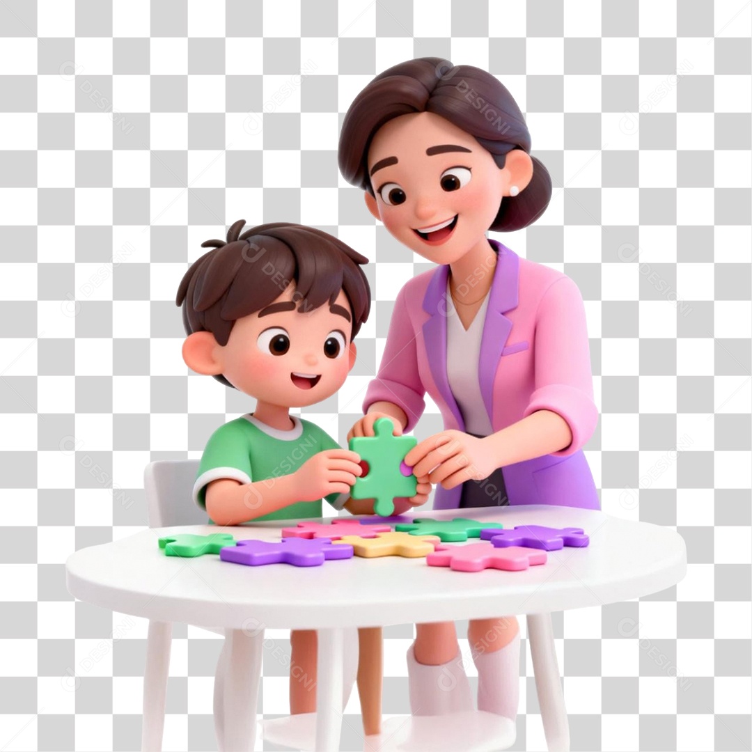 Criança com sua Professora PNG Transparente