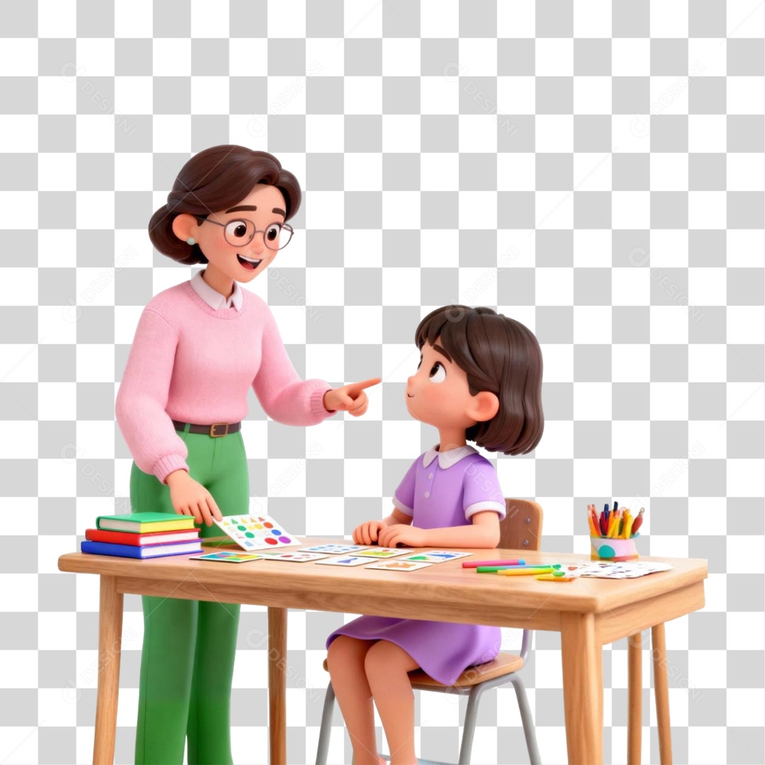 Criança com sua Professora PNG Transparente