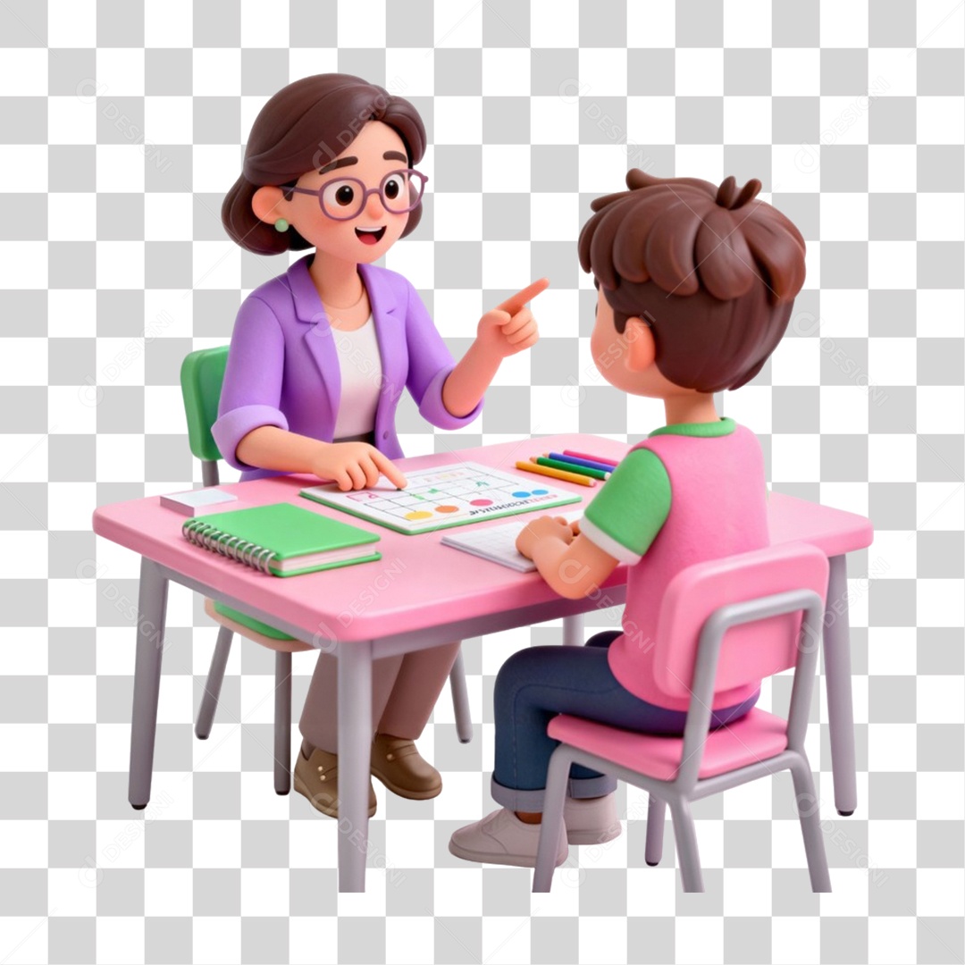 Criança com sua Professora PNG Transparente