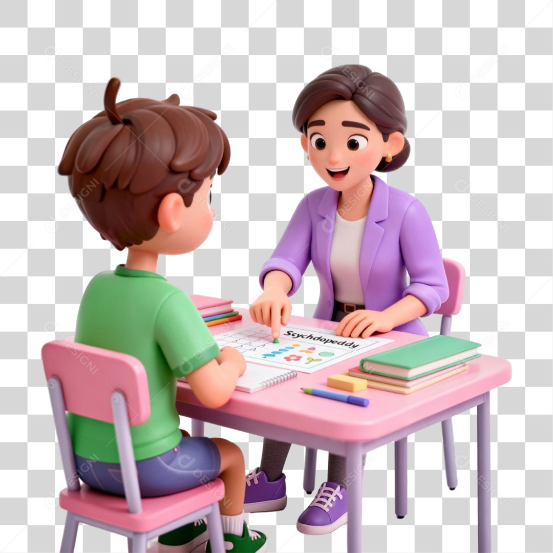 Criança com sua Professora PNG Transparente