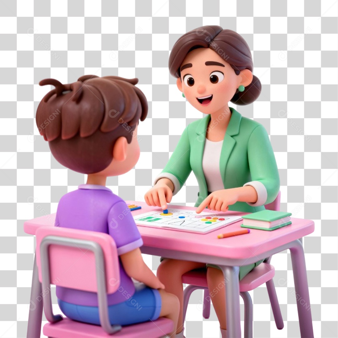 Criança com sua Professora PNG Transparente