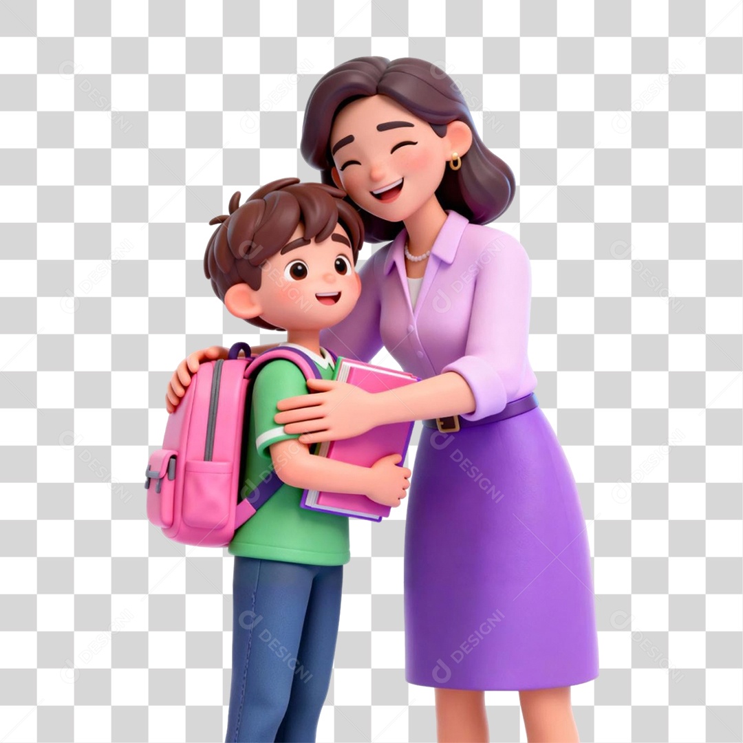 Criança com sua Professora PNG Transparente