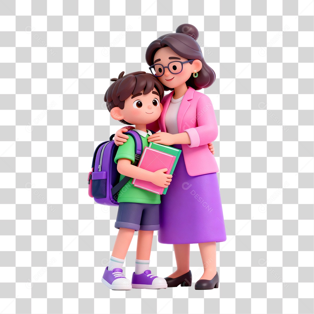 Criança com sua Professora PNG Transparente