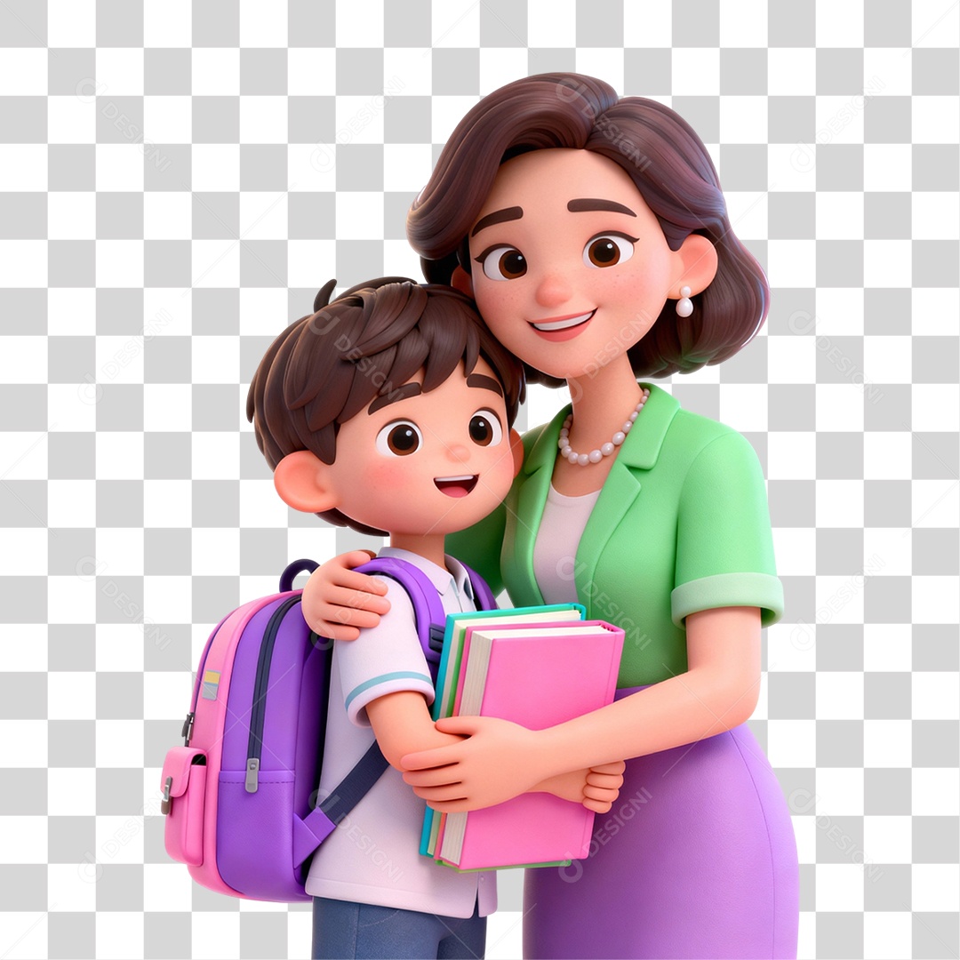 Criança com sua Professora PNG Transparente