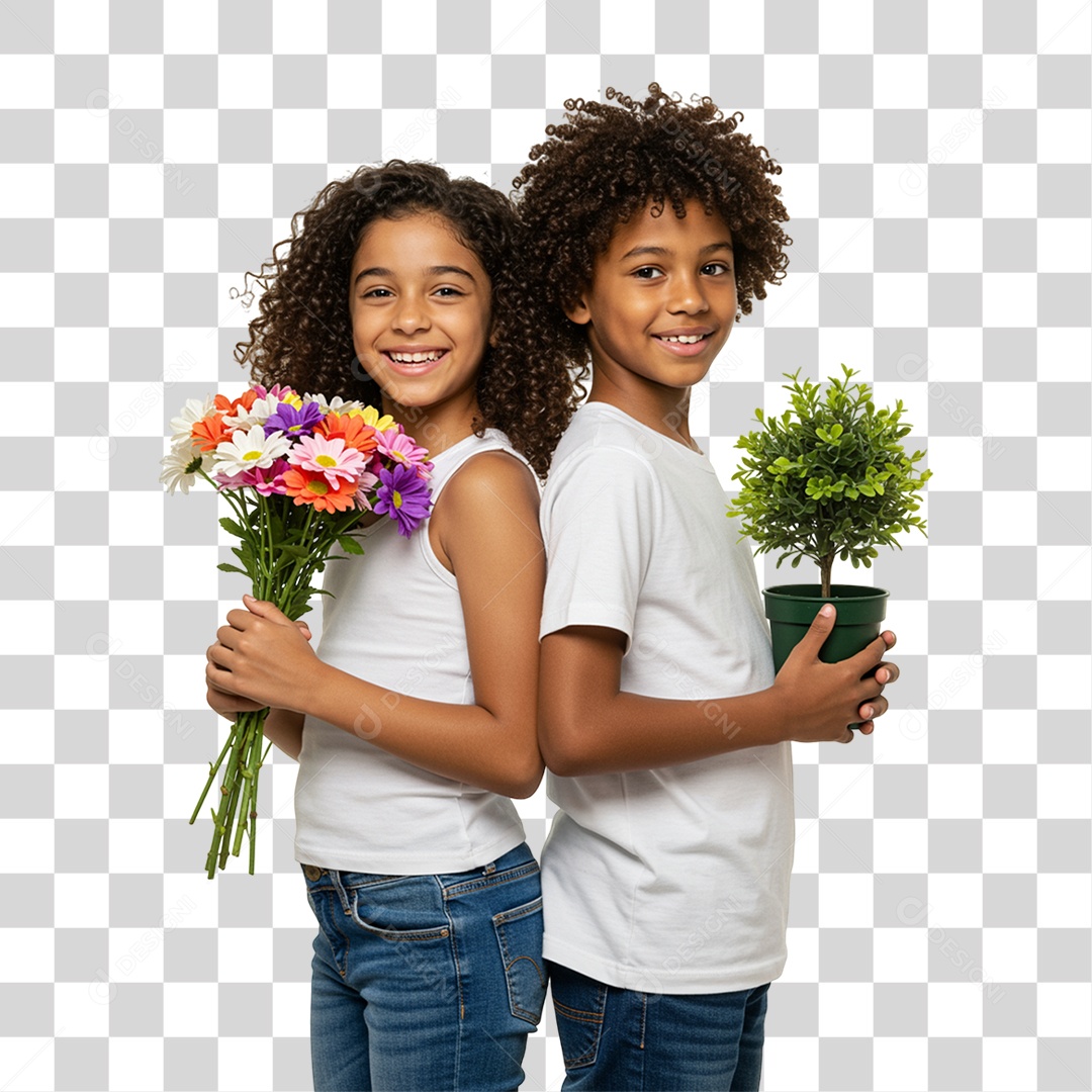 Crianças com Flores PNG Transparente