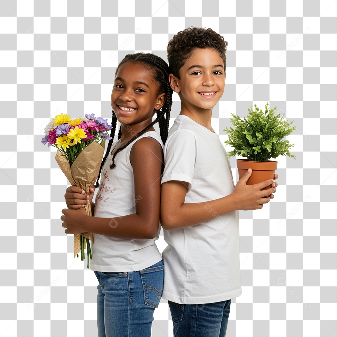 Crianças com Flores PNG Transparente