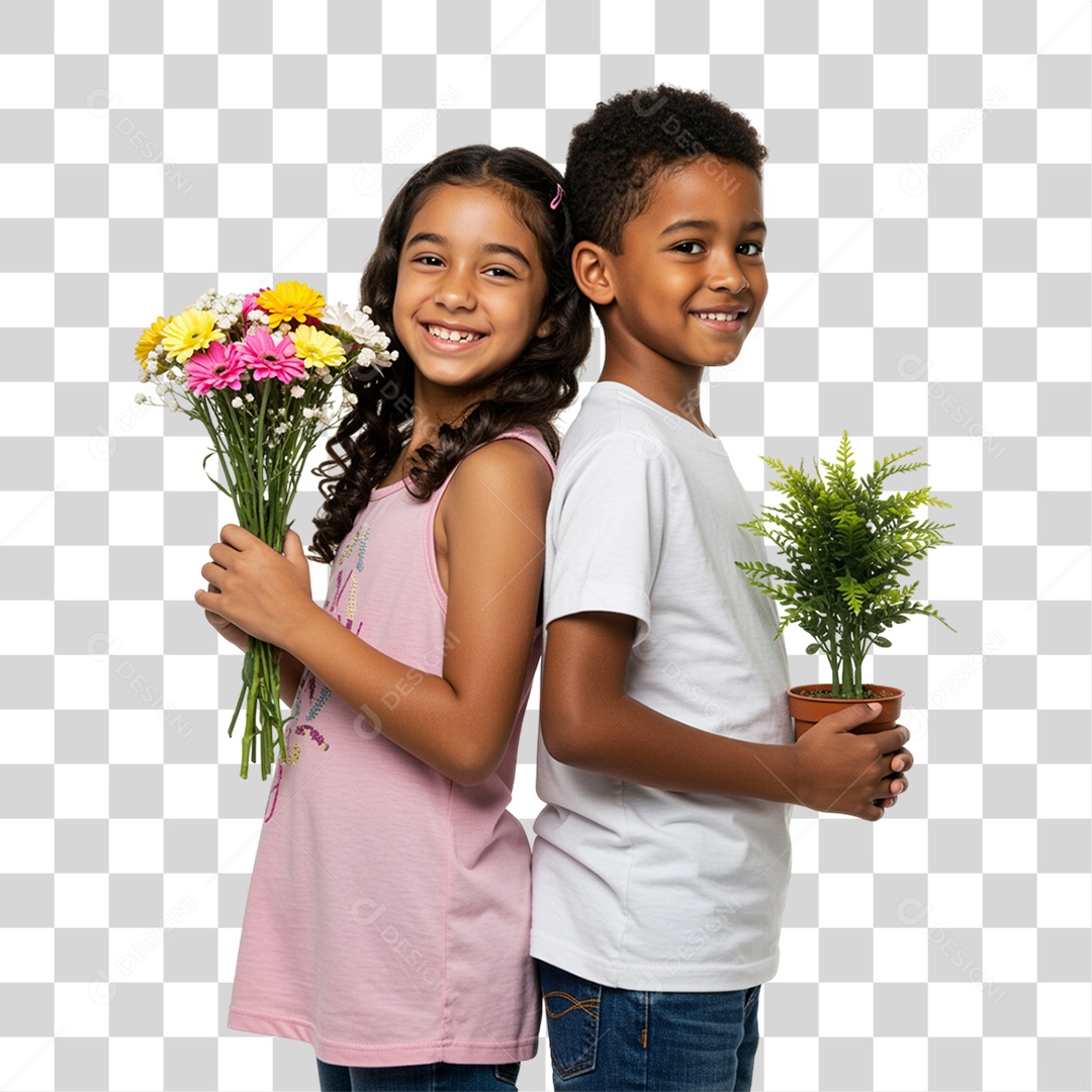 Crianças com Flores PNG Transparente