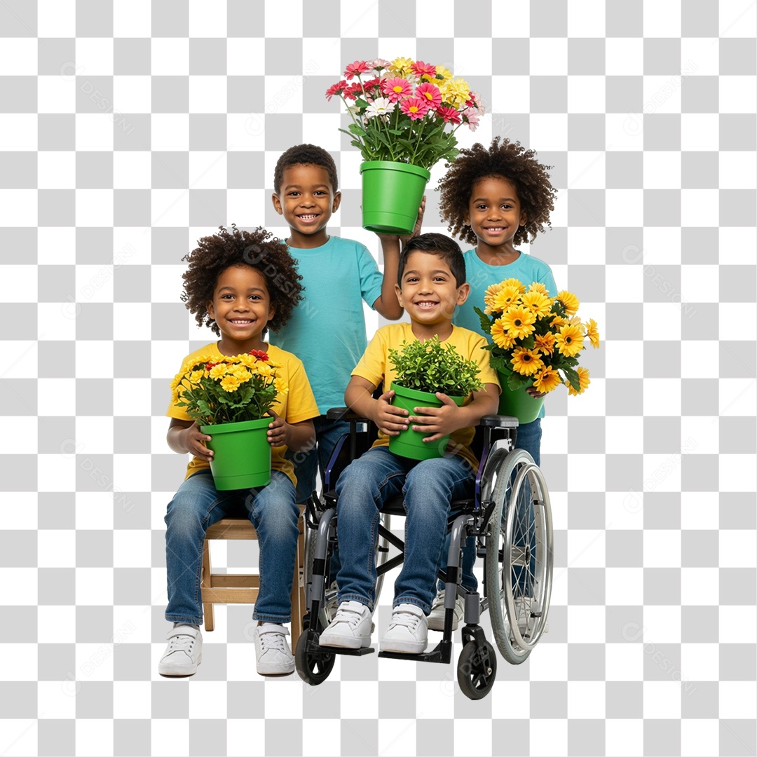 Crianças com Flores PNG Transparente