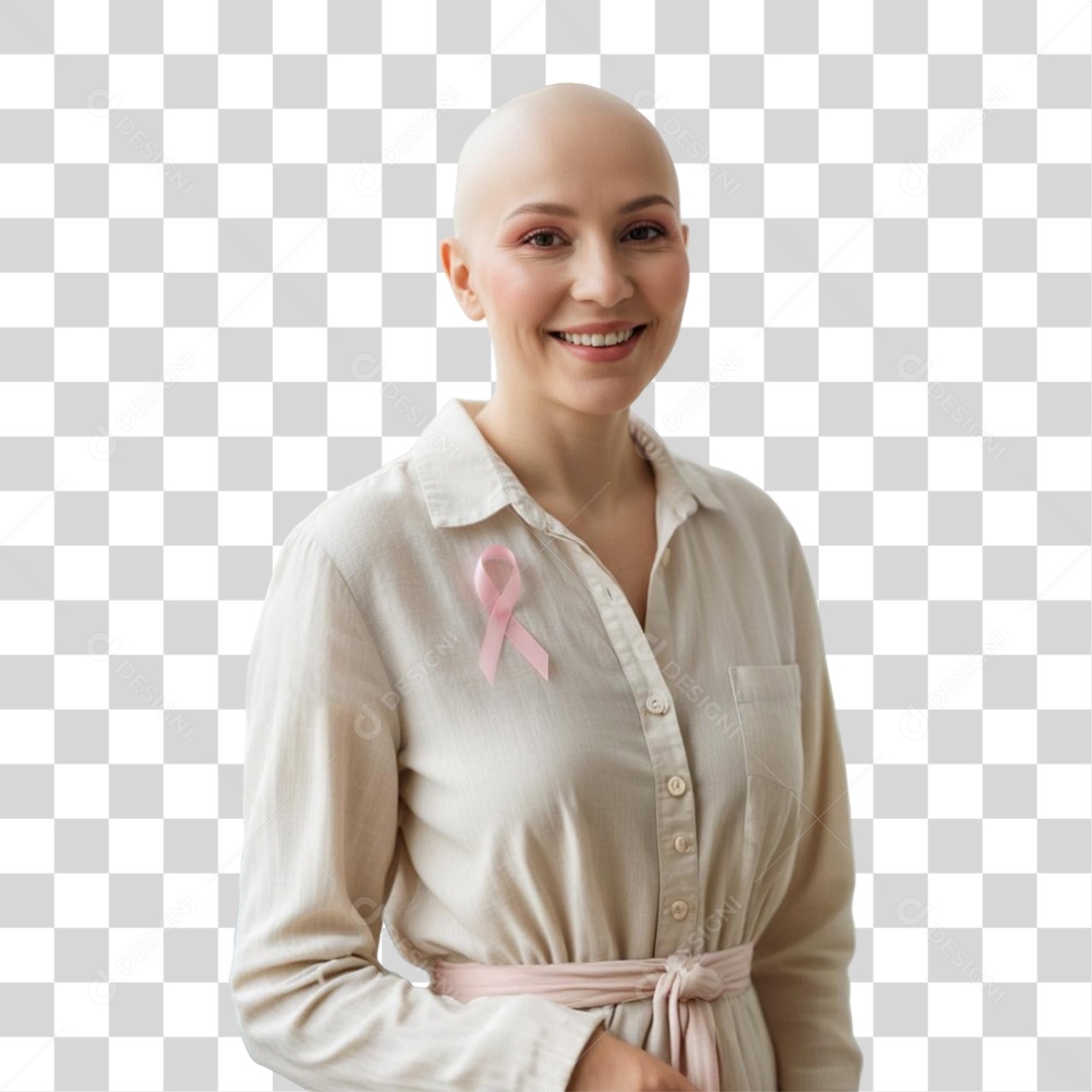 Mulher sem Cabelo Outubro Rosa PNG Transparente