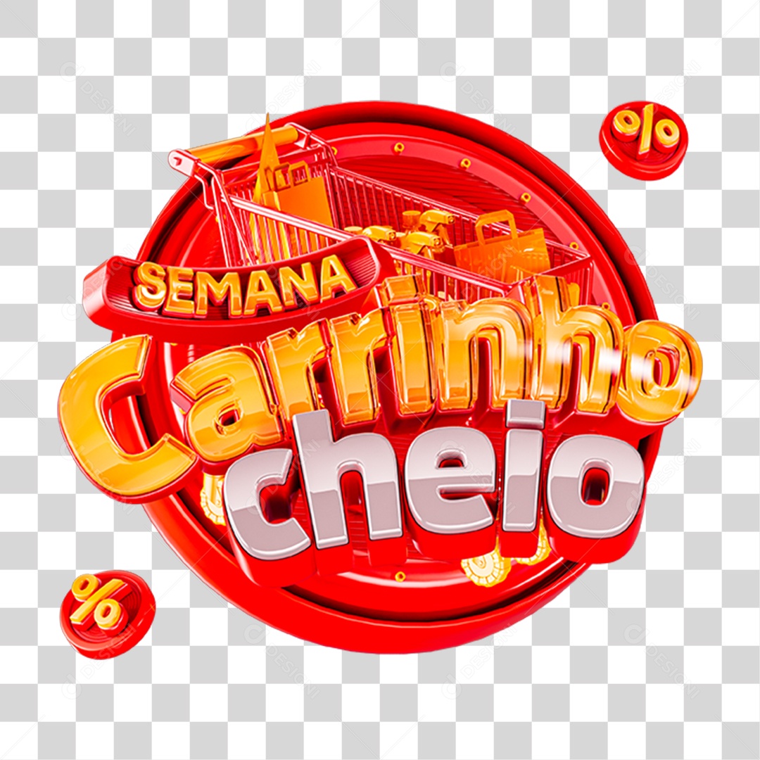 Logo Promocional Semana Carrinho Cheio Vermelho em Estilo 3D PNG Transparente