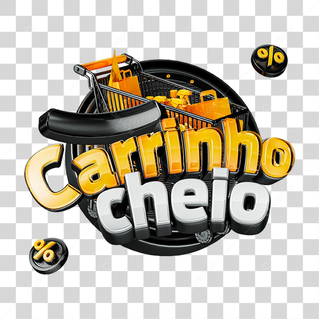 Design Semana Carrinho Cheio Preto com Efeito Dourado Realista PNG Transparente