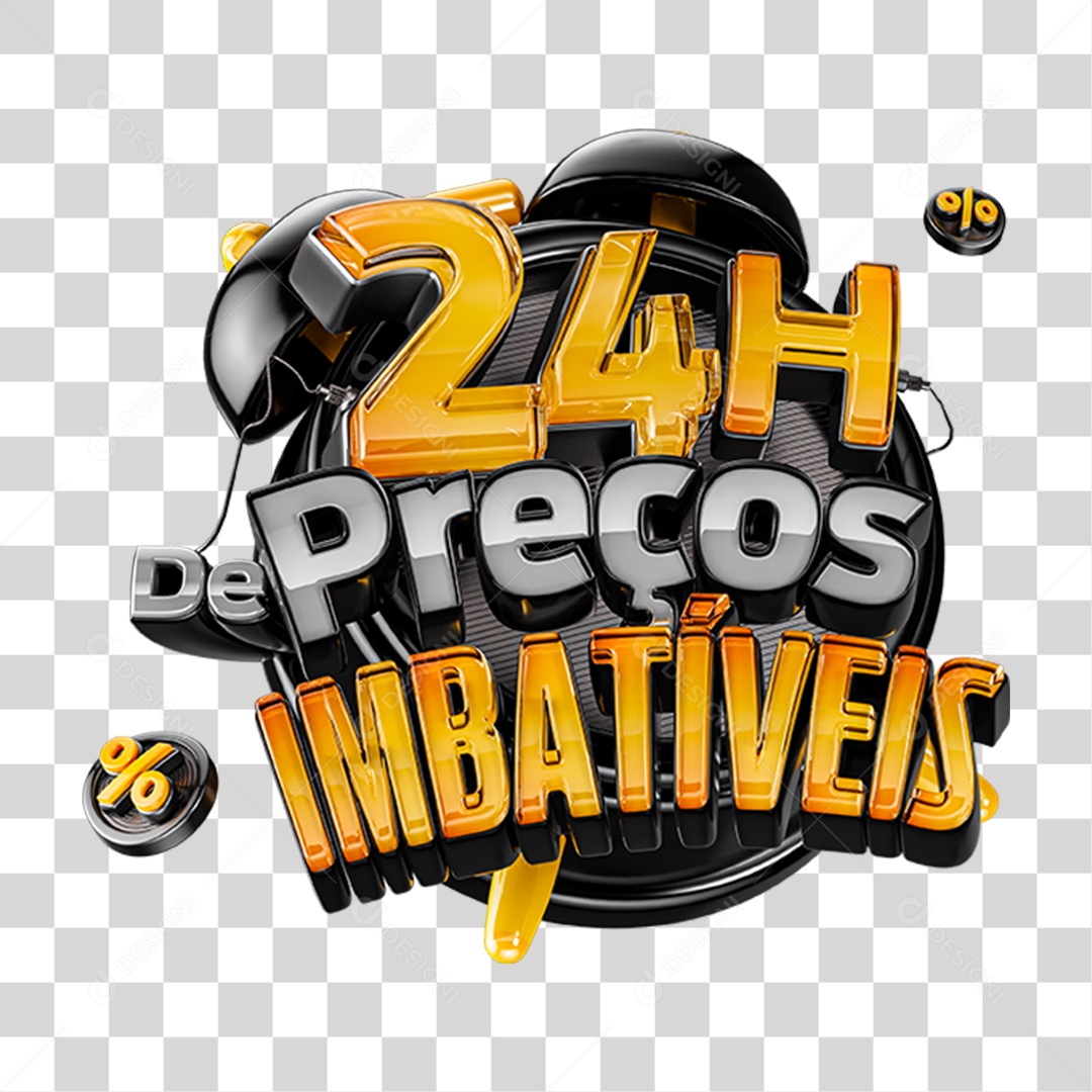 Logo 24h de Preços Imbatíveis em Estilo Tridimensional Dourado PNG Transparente