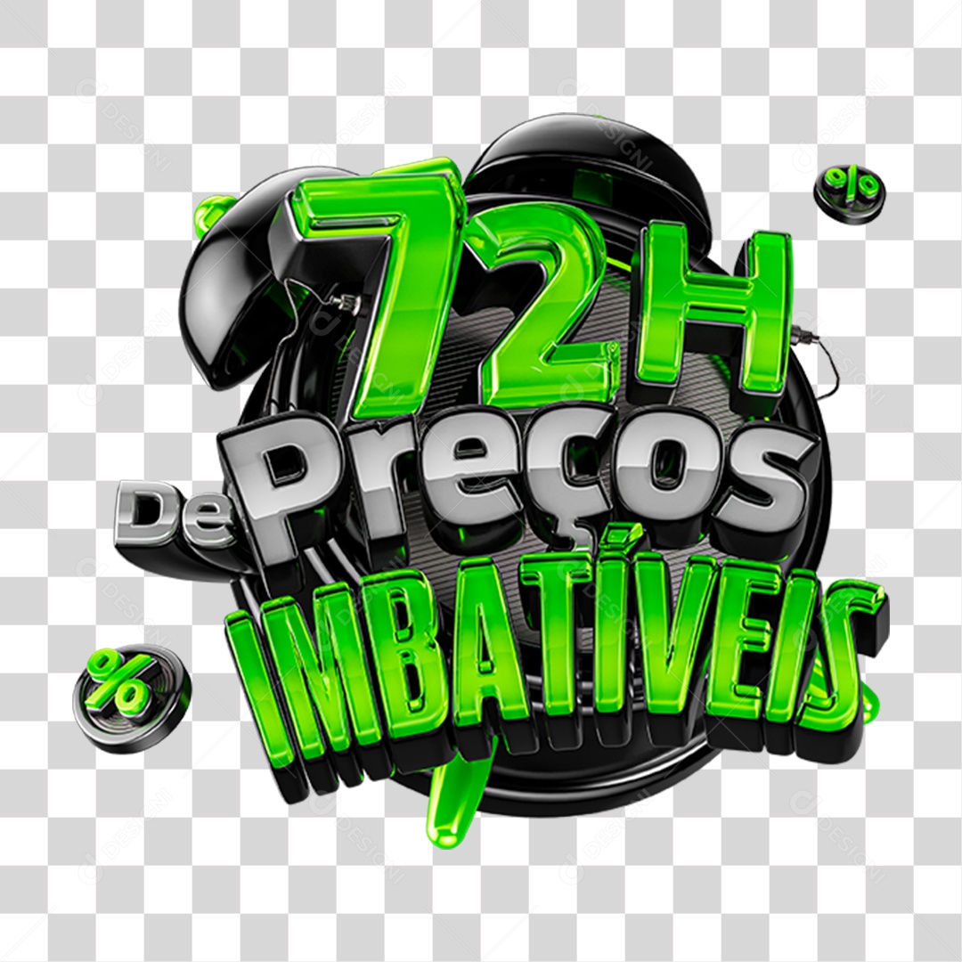 Logo 72h de Preços Imbatíveis Verde e Preto com Efeito Brilhante PNG Transparente