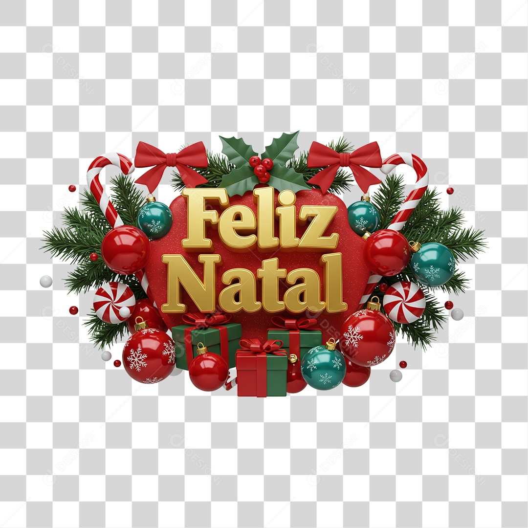 Selo 3D Feliz Natal PNG Transparente
