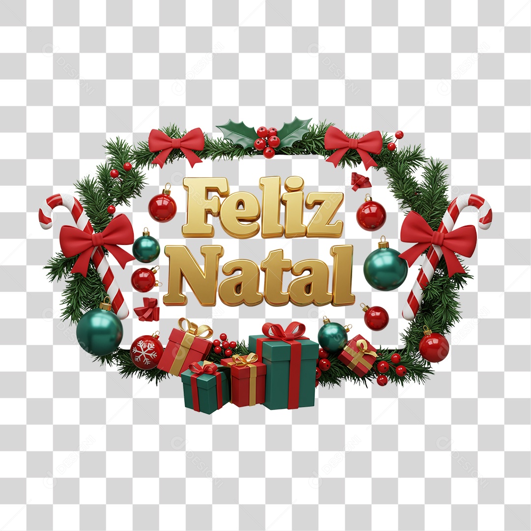 Selo 3D Feliz Natal PNG Transparente