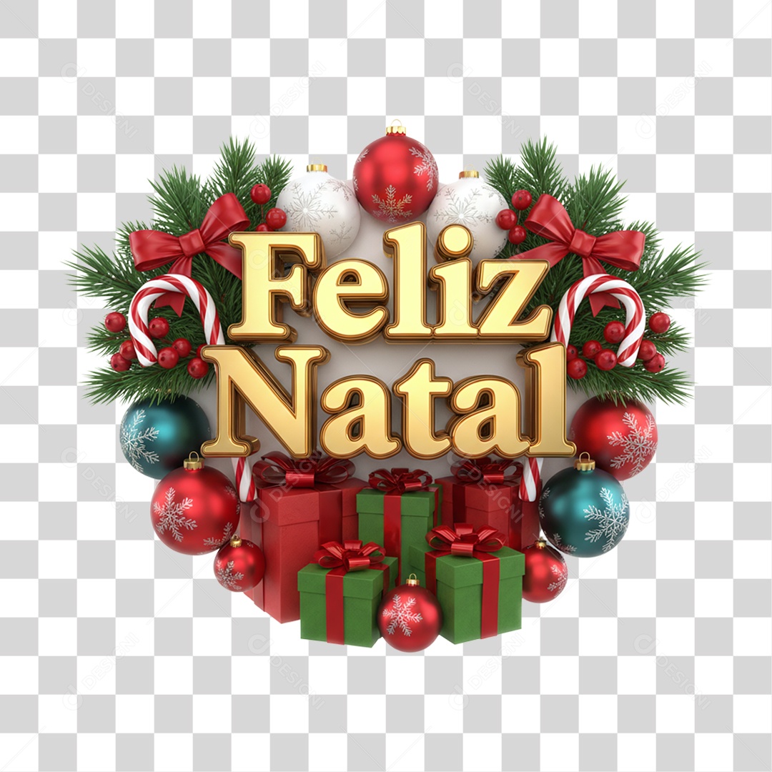 Selo 3D Feliz Natal PNG Transparente