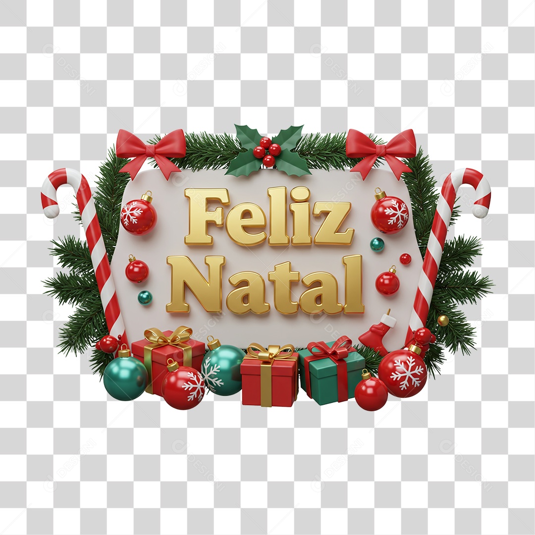 Selo 3D Feliz Natal PNG Transparente