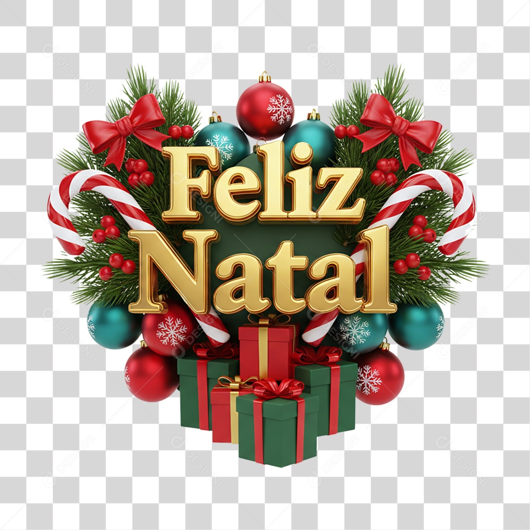Selo 3D Feliz Natal PNG Transparente