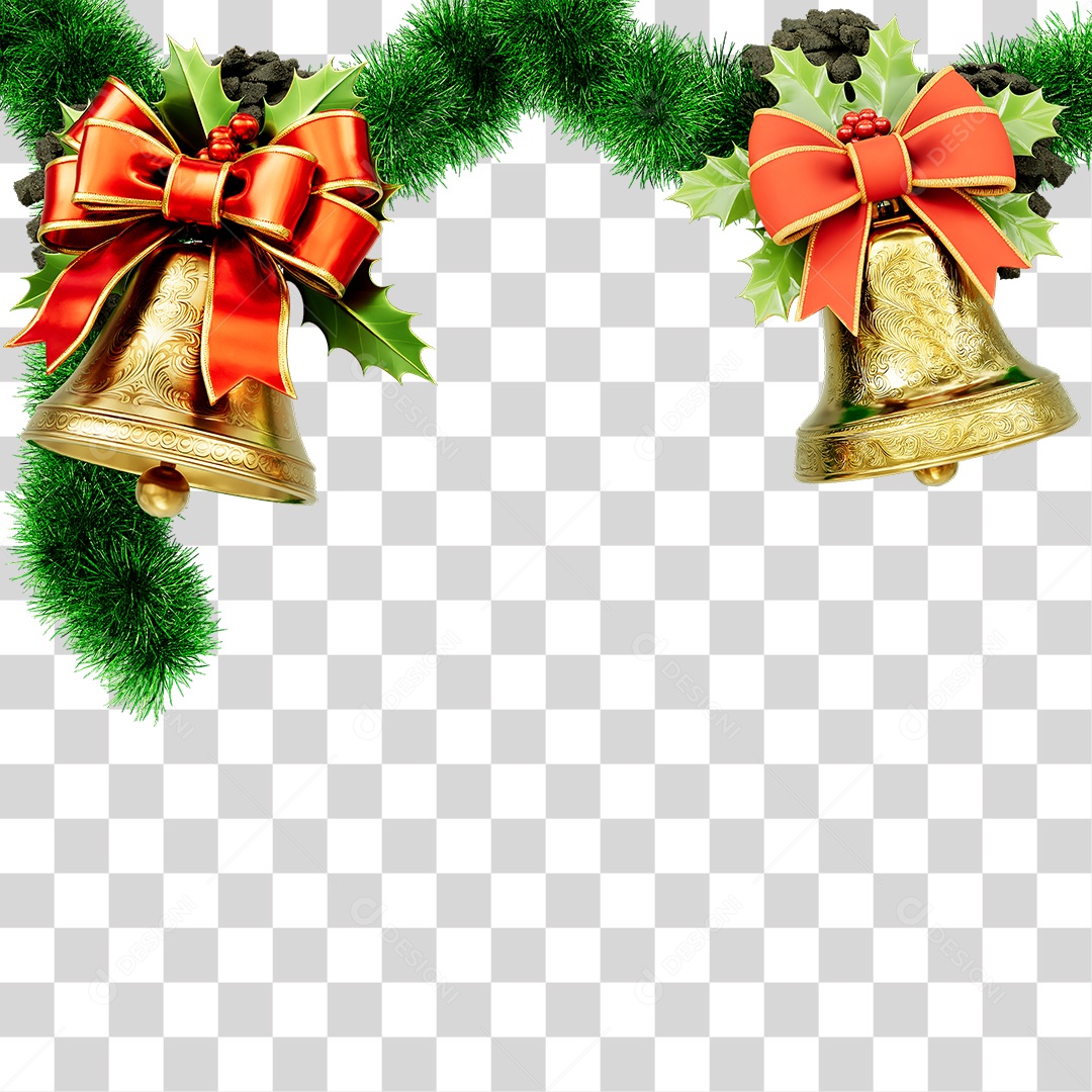 Elemento 3D Fios Sinos Decoração de Natal PNG Transparente