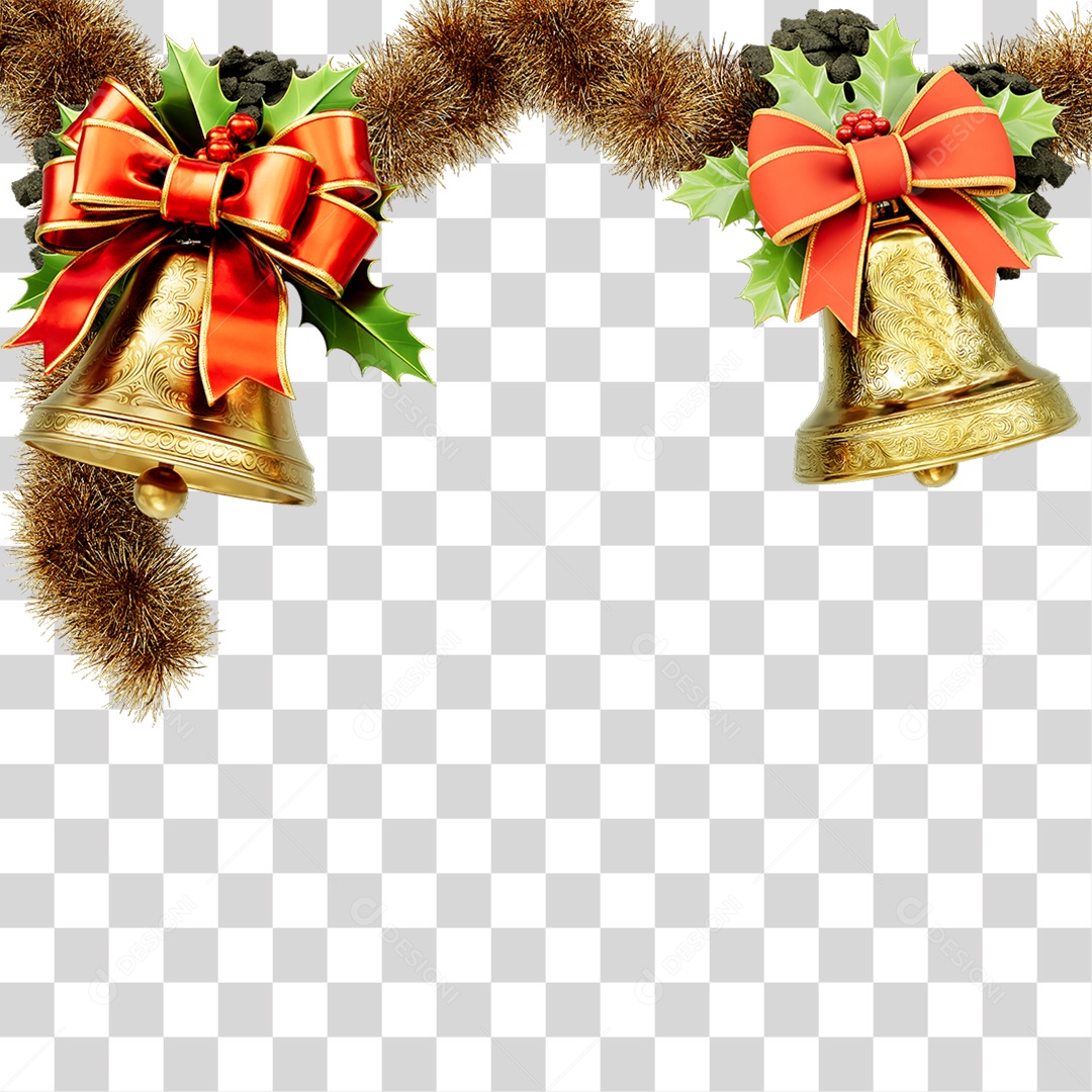 Elemento 3D Fios Sinos Decoração de Natal PNG Transparente