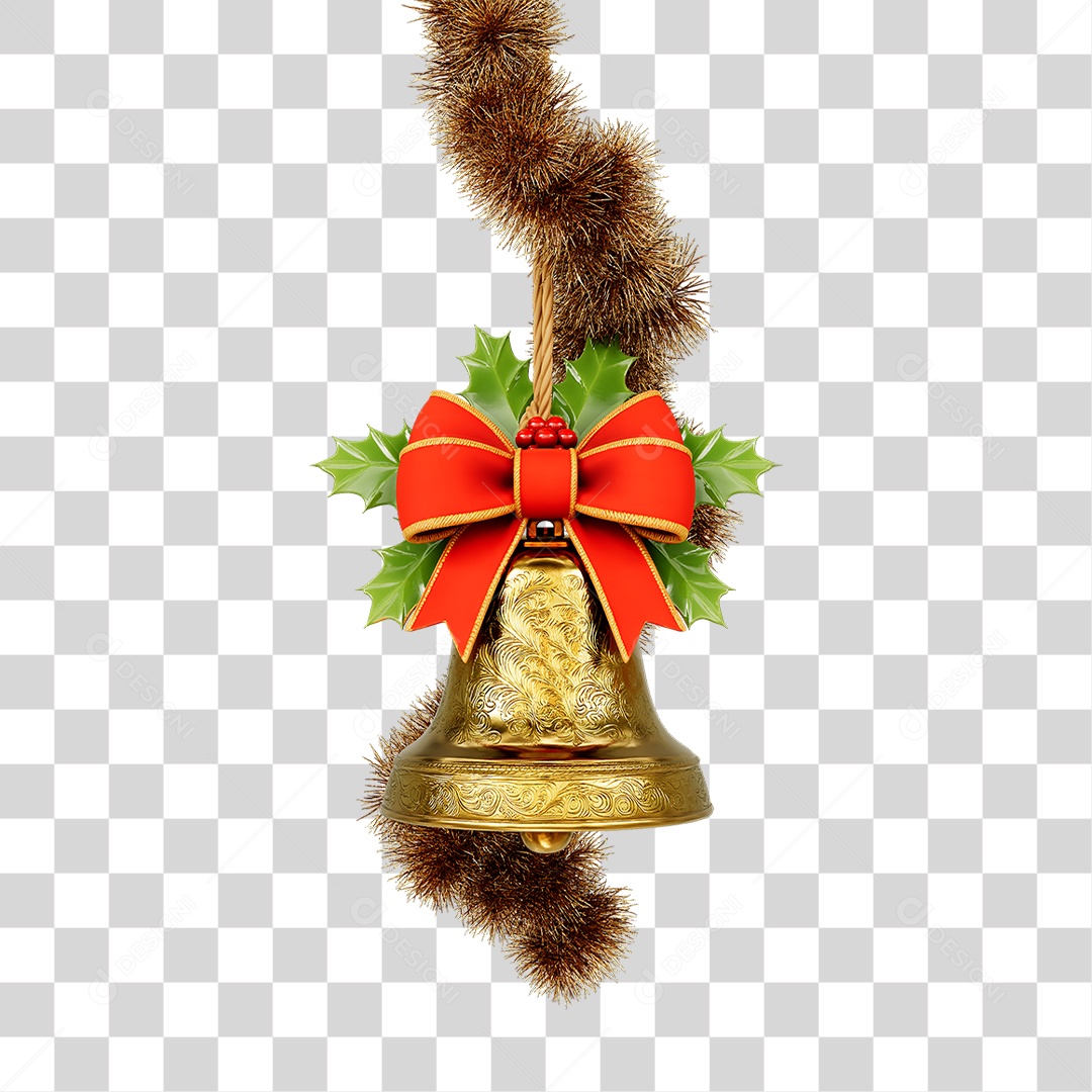3D Bells Christmas Decor Transparent PNG Element