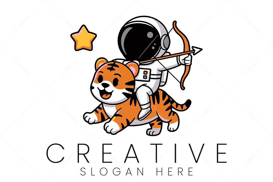 Logo de Astronauta e Tigre Ilustração Vetor EPS + AI Editável