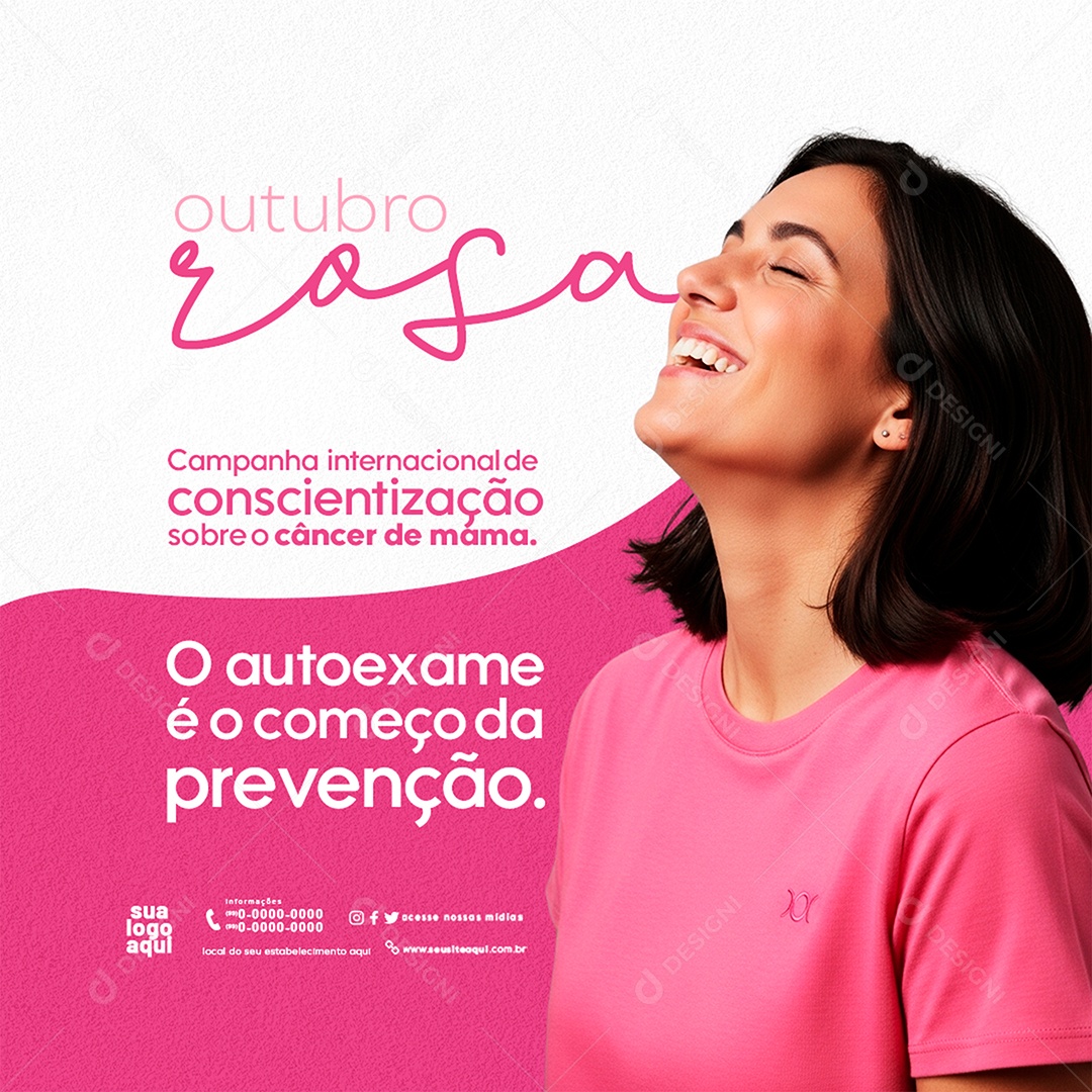 Feed Outubro Rosa Mês de Conscientização Sobre o Câncer de Mama Começo Social Media PSD Editável