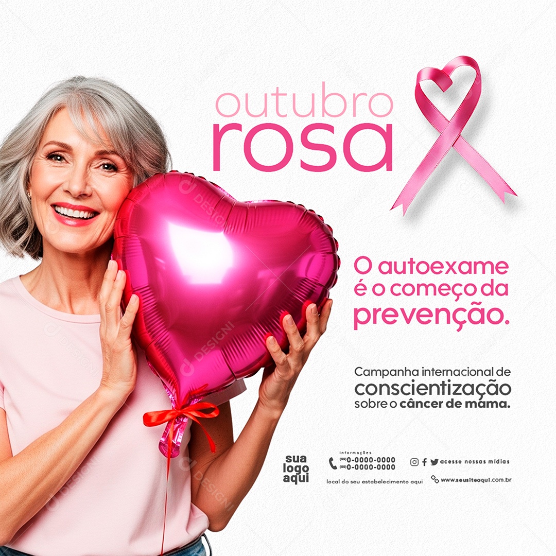 Feed Outubro Rosa Mês de Conscientização Sobre o Câncer de Mama o Autoexame Social Media PSD Editável