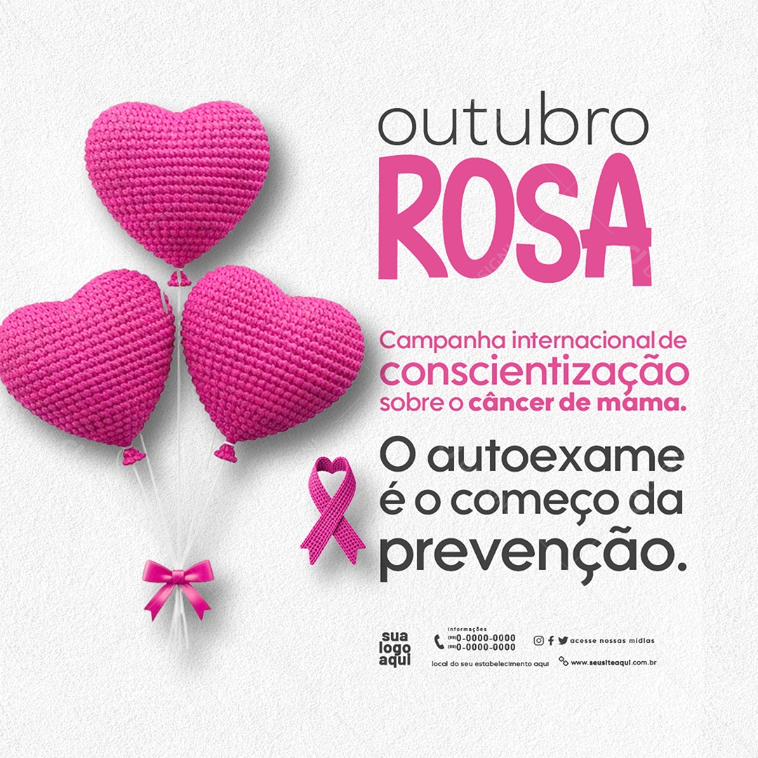 Feed Outubro Rosa Mês de Conscientização Sobre o Câncer de Mama Prevenção Social Media PSD Editável