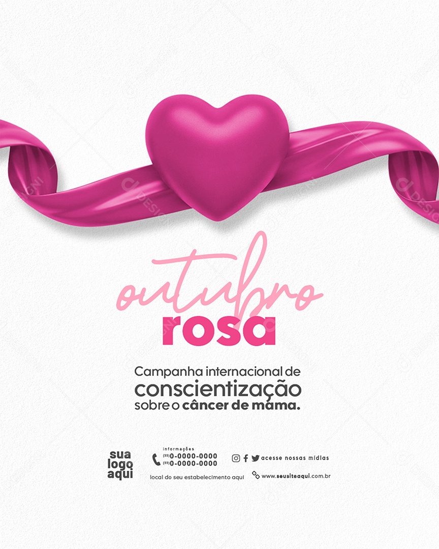 Feed Outubro Rosa Mês de Conscientização Sobre o Câncer de Mama sobre o Câncer Social Media PSD Editável