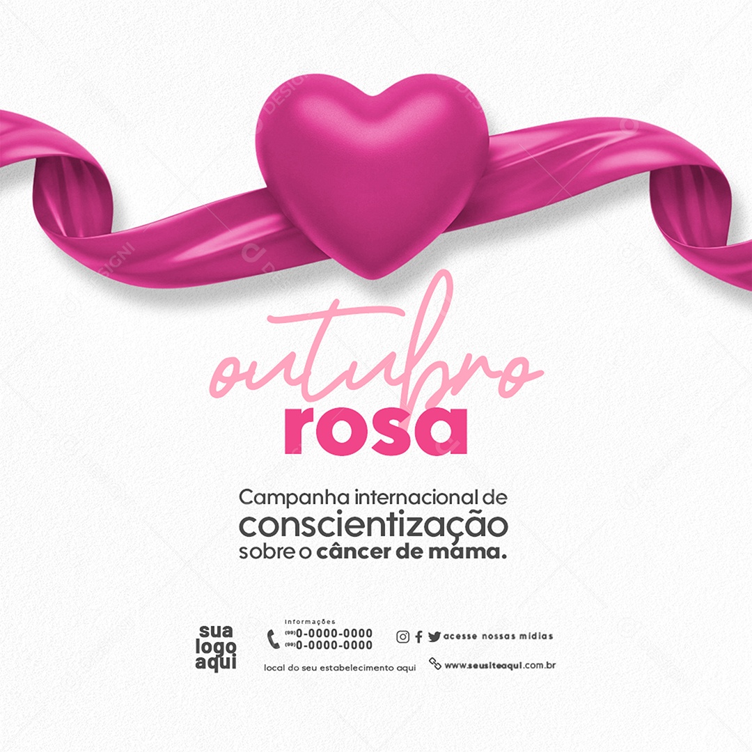 Feed Outubro Rosa Mês de Conscientização Sobre o Câncer de Mama Social Media PSD Editável