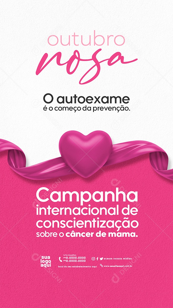 Story Outubro Rosa Mês de Conscientização Sobre o Câncer de Mama Campanha Social Media PSD Editável